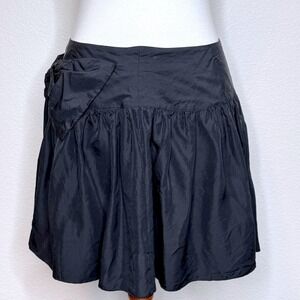 JENNY HAN Silk Mini‎ Skirt MEDIUM Black Big Bow on Right Hip Lined Coquette
